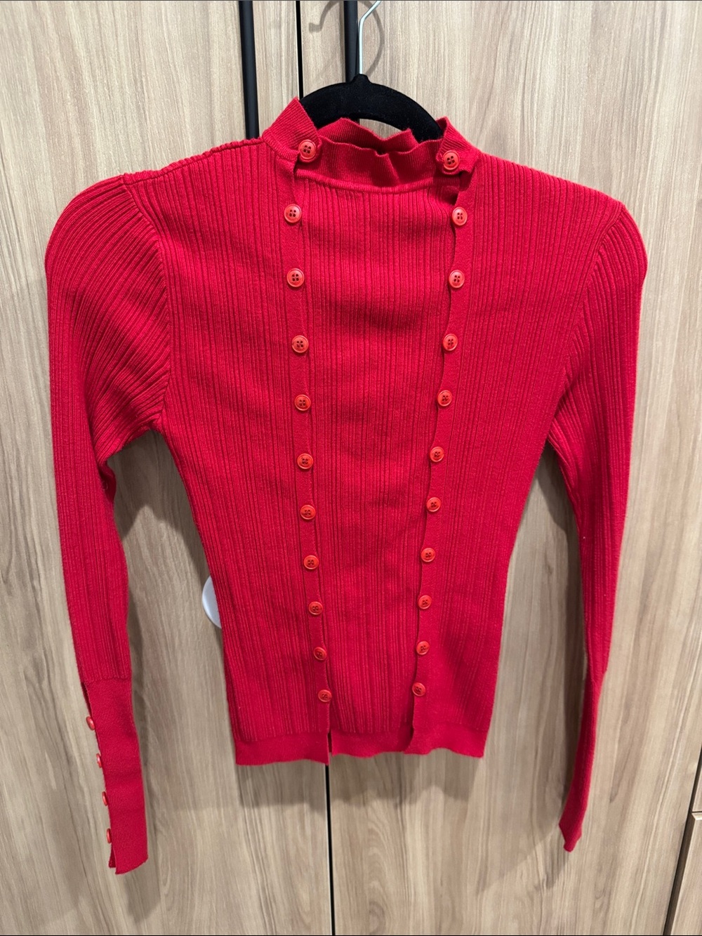 Jacquemus Red Ribbed Button-Front Mock Neck Sweater